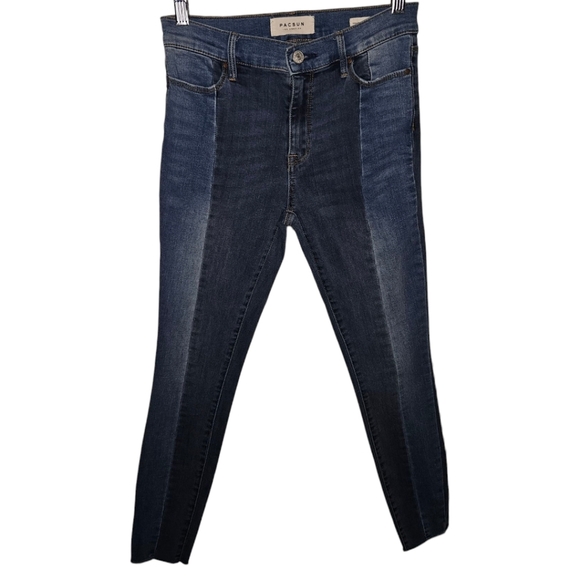 Pacsun Spit Wash Denim Fringe High-Rise Ankle Jeggings (Mid Wash) - Picture 1 of 2